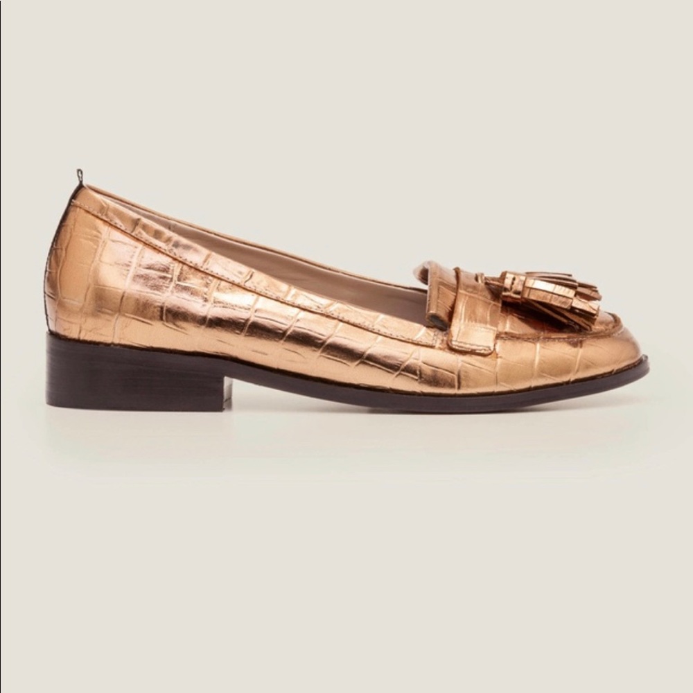 Boden Peggy Gold Croc tassel loafers